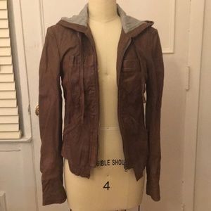 Leather hooded jacket